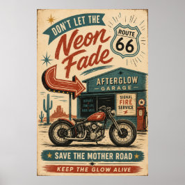 route 66 Vintage Motorfiets Neon Americana Kunst Poster