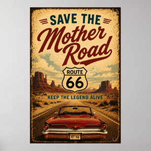 Route 66 Vintage Open Road Cabriolet Americana Poster
