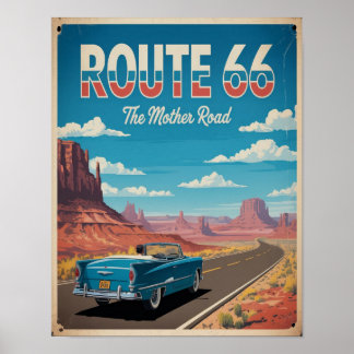 Route 66 Vintage Poster Muurkunst, Retro Amerika 