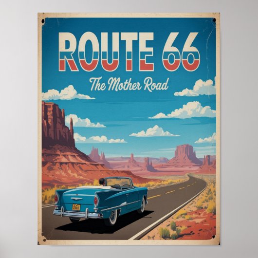 Route 66 Vintage Poster Muurkunst, Retro Amerika (Voorkant)