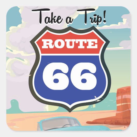 Route 66 vintage reisposter vierkante sticker (Voorkant)