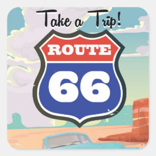 Route 66 vintage reisposter vierkante sticker