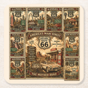 Route 66 Vintage Reisstempelcollage Kartonnen Onderzetters