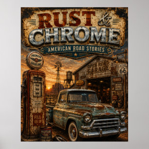 Route 66 Vintage Roest en Chroom Truck Garage Poster
