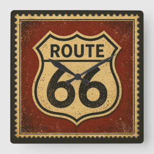 Route 66 Vintage Schild Retro Garage Muurkunst Vierkante Klok