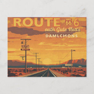 Route 66 Vintage Sunset Road Art Briefkaart