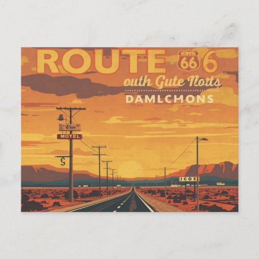 Route 66 Vintage Sunset Road Art Briefkaart (Voorkant)