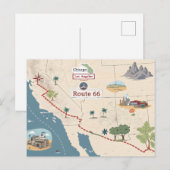 Route 66 Vintage Travel Map Illustration Briefkaart (Voorkant / Achterkant)