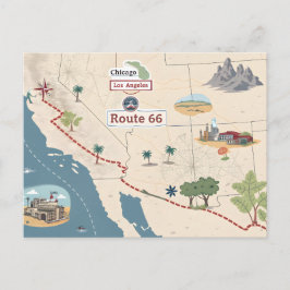 Route 66 Vintage Travel Map Illustration Feestdagenkaart