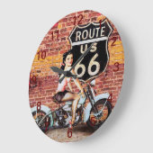 Route 66 Voman on Mototcycle Wall Clock Grote Klok (Hoek)