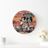 Route 66 Voman on Mototcycle Wall Clock Grote Klok (Huis)