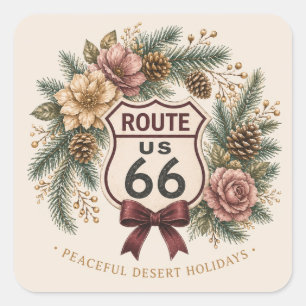 Route 66 Vreedzaam Desert Vakantie Retro Grafisch Vierkante Sticker