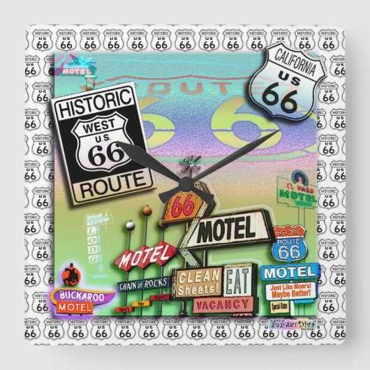 ROUTE 66 Wall CLOCK van PopArtDiva Vierkante Klok (Voorkant)