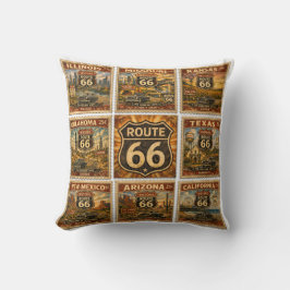 route 66 Weg Americana Stempel Collage Decor Kussen