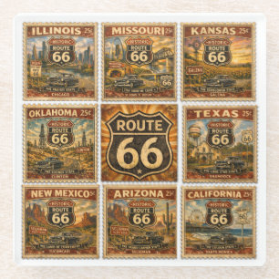 Route 66 Wegkantstempels Vintage Huisbar Kunst Glazen Onderzetter