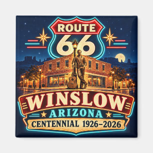 Route 66 Winslow Arizona Eeuwfeest Neon Nachten Magneet