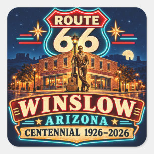 Route 66 Winslow Arizona Eeuwfeest Neon Nachten Vierkante Sticker