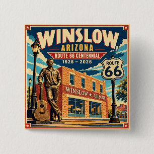 Route 66 Winslow Arizona Eeuwfeest Vintage Reizen Vierkante Button 5,1 Cm