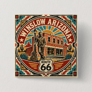 Route 66 Winslow Arizona Retro Southwest Americana Vierkante Button 5,1 Cm