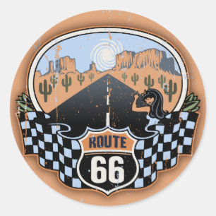 Route 66 woestijn ronde sticker