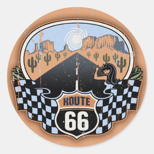 Route 66 woestijn ronde sticker (Voorkant)