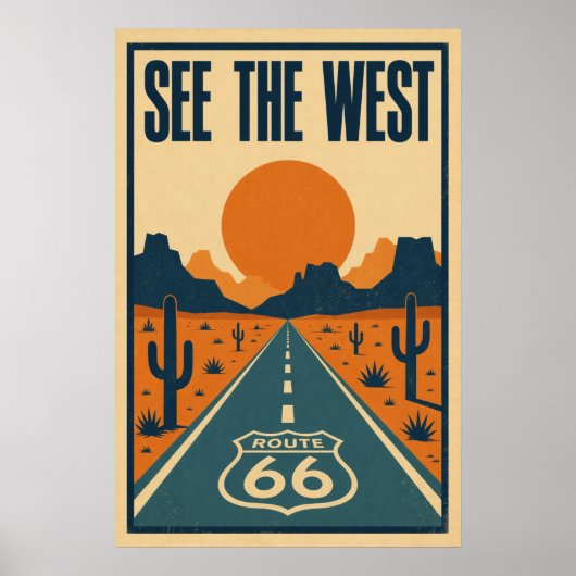 Route 66 Zie Het Westen Litho Poster (Voorkant)