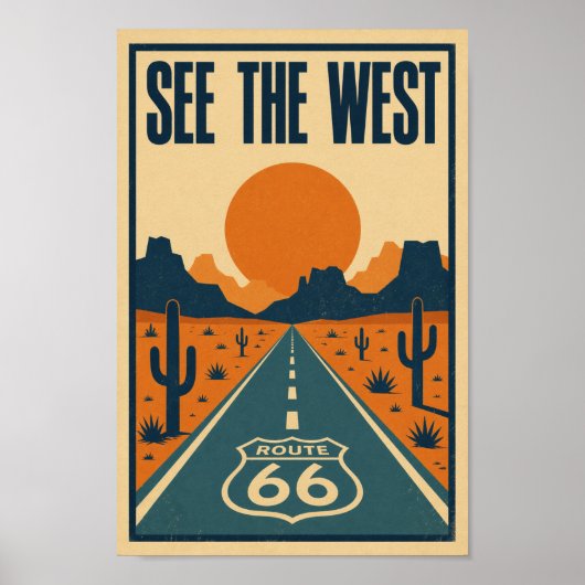 Route 66 Zie Het Westen Litho Poster (Voorkant)