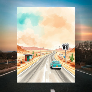 Route 66 Zonsondergang Aquarel Briefkaart