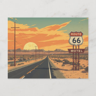 Route 66 Zonsondergang Vintage Weg Reis Kunst Briefkaart
