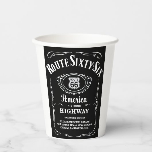 Route 66 Zwart Label Papieren Bekers (Voorkant)