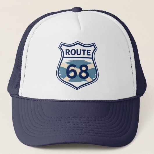 Route 68 Schots Saltire Vlag Schild Vorm Trucker Pet (Voorkant)