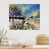 Route Enneigée avec maison, environs d'Éragny 1885 Poster (Keuken)