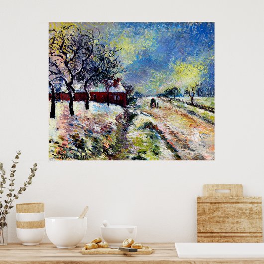 Route Enneigée avec maison, environs d'Éragny 1885 Poster (Keuken)