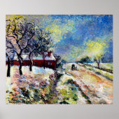 Route Enneigée avec maison, environs d'Éragny 1885 Poster (Voorkant)