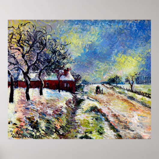 Route Enneigée avec maison, environs d'Éragny 1885 Poster (Voorkant)