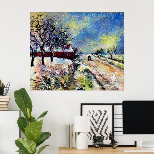 Route Enneigée avec maison, environs d'Éragny 1885 Poster (Thuiskantoor)