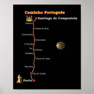 Route Portugese Weg naar Santiago Etappes Camino  Poster