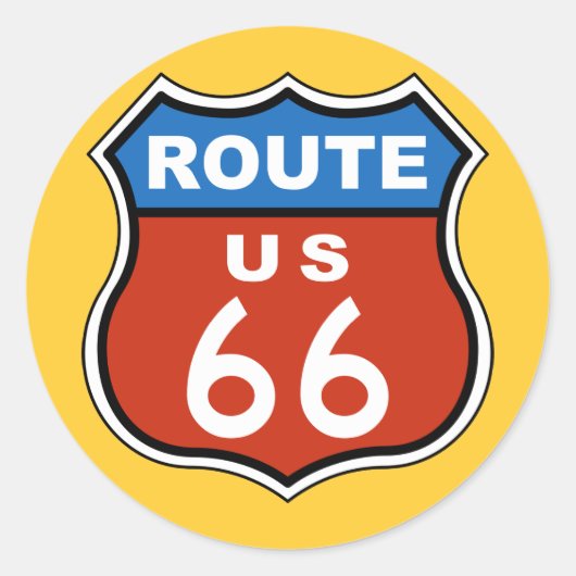 Route US 66 Sign Ronde Sticker (Voorkant)