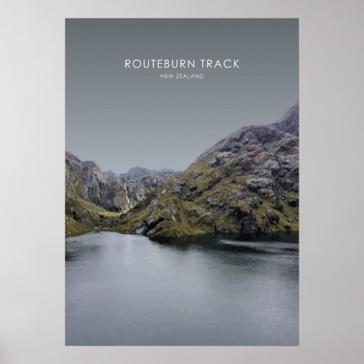 Routeburn Track, New Zealand Travel Illustration Poster (Voorkant)