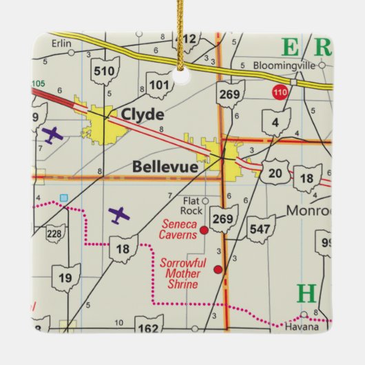 Routekaart Bellevue Ohio Keramisch Ornament (Achterkant)