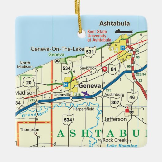  routekaart Genève Ohio Keramisch Ornament (Voorkant)