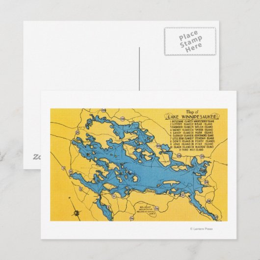 Routekaart naar het meer en de snelwegen briefkaart (Voorkant / Achterkant)