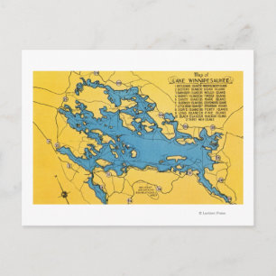 Routekaart naar het meer en de snelwegen briefkaart