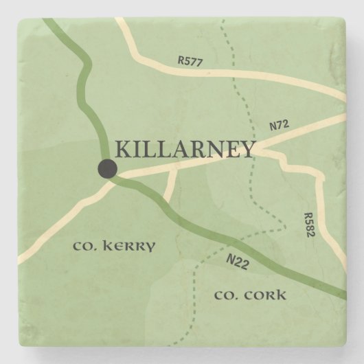 Routekaart naar Killarney County Kerry Ierland Stenen Onderzetter (Voorkant)