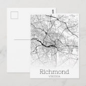 Routekaart naar Richmond Virginia City Briefkaart (Voorkant / Achterkant)