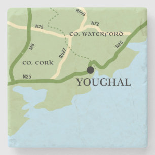 Routekaart naar Youghal County Cork Ierland Stenen Onderzetter