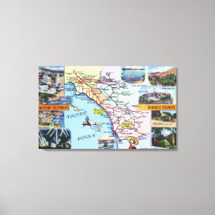 Routekaart naar Zuidelijke CA Romantic Highways Canvas Afdruk