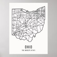 Routekaart van de Amerikaanse staat Ohio - Buckeye
