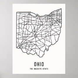 Routekaart van de Amerikaanse staat Ohio - Buckeye Poster