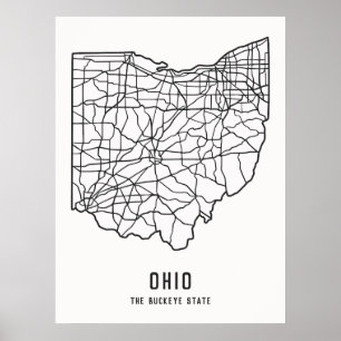 Routekaart van de Amerikaanse staat Ohio - Buckeye Poster